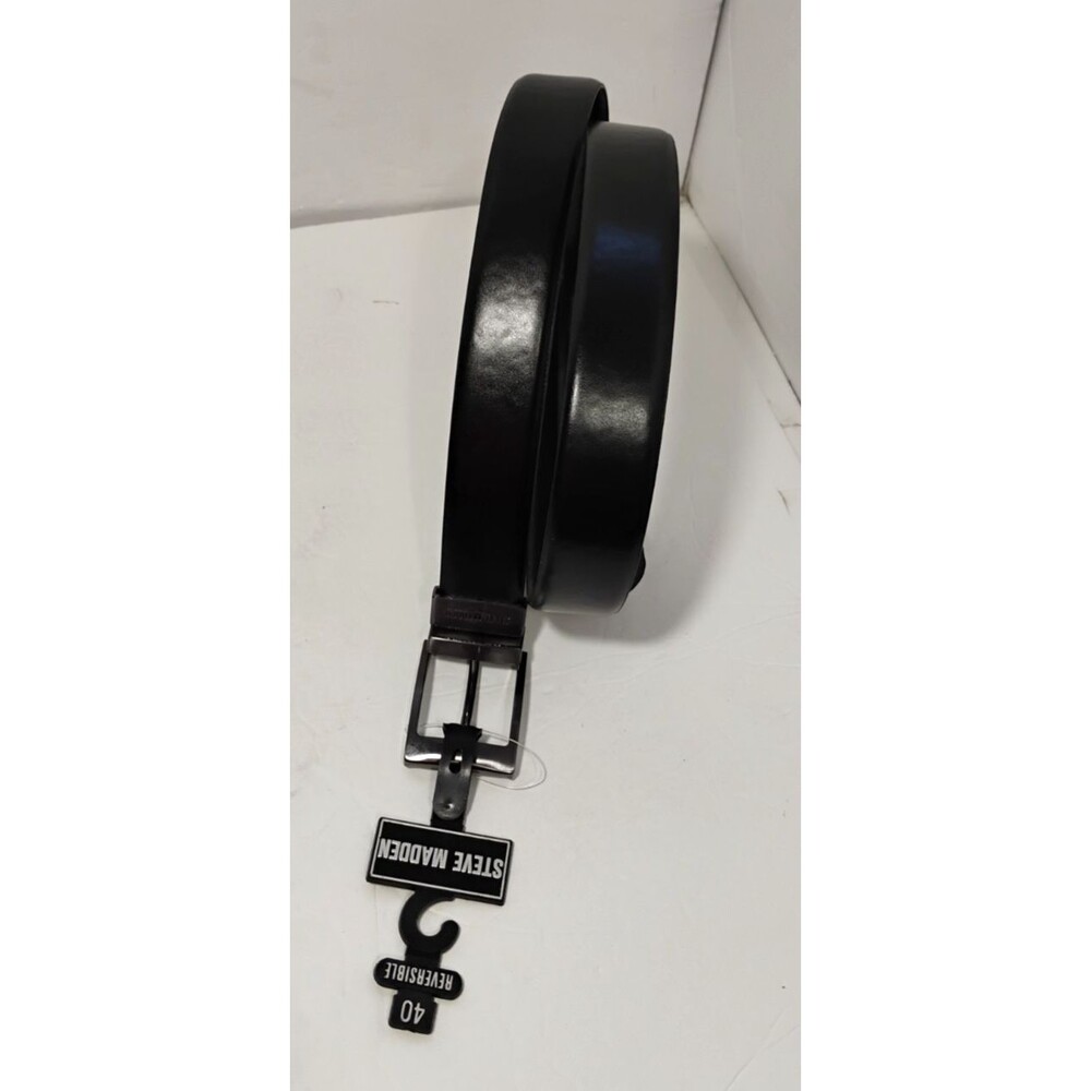 NWT Steve Madden Reversible Belt Black Brushed Nickel Size 40